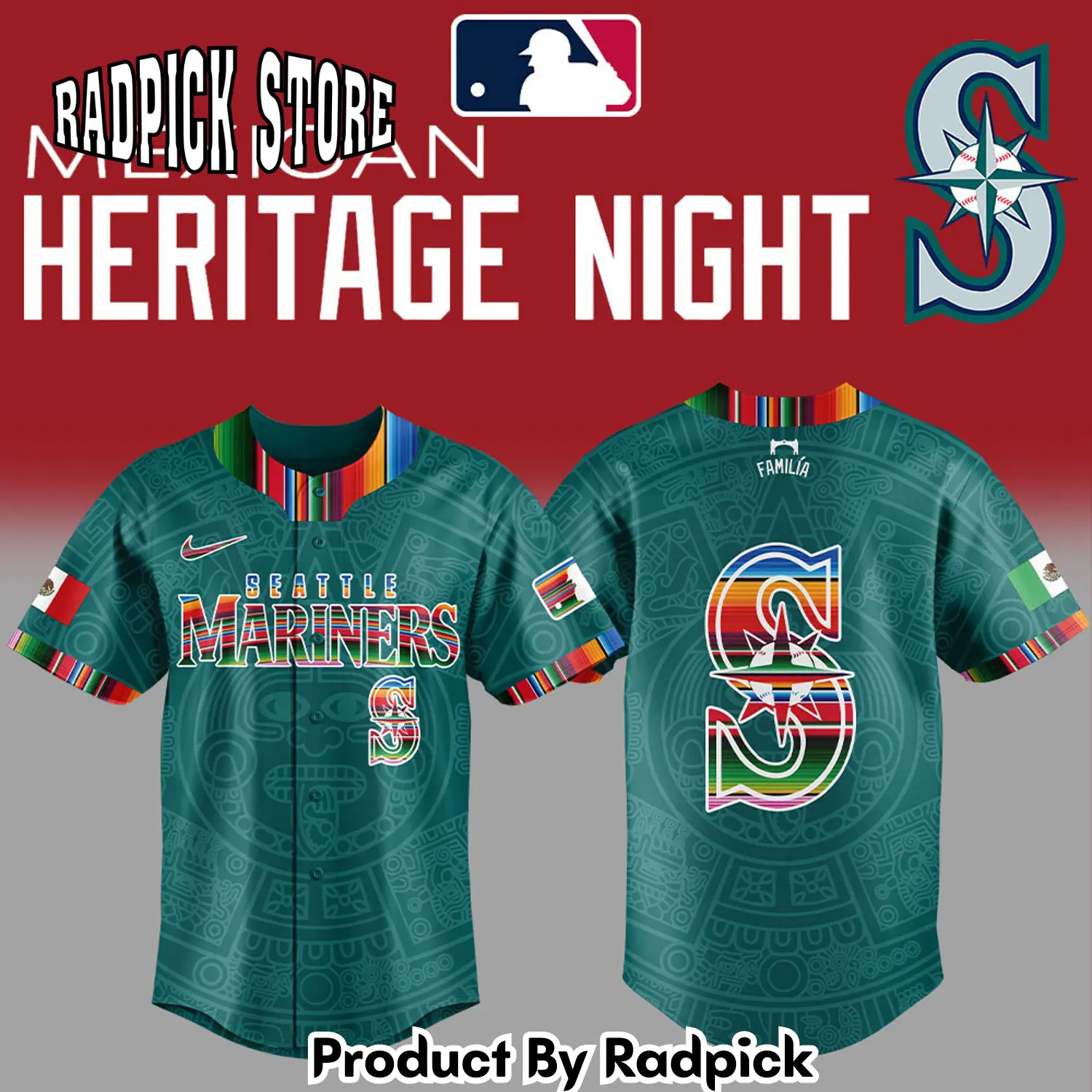 Radpick seattle mariners mexican heritage night green baseball jersey rp127109